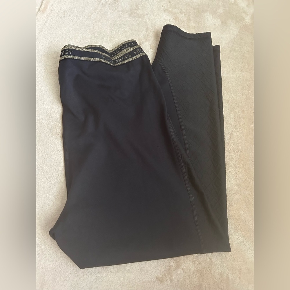 Victoria's Secret Black Leggings with Gold Logo Waistband